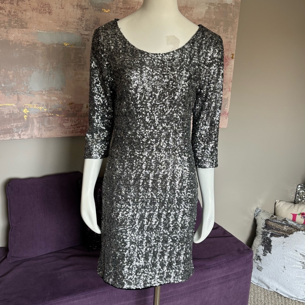 Elegant Silver Sequin Long‎ Sleeve Dress